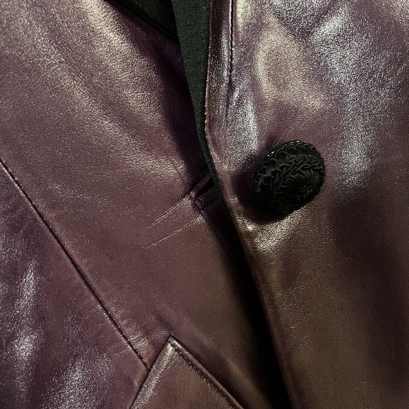 YVES SAINT LAURENT 1990s Plum Leather and Satin Blazer Jacket and Skirt Set S - Picture 5 of 7